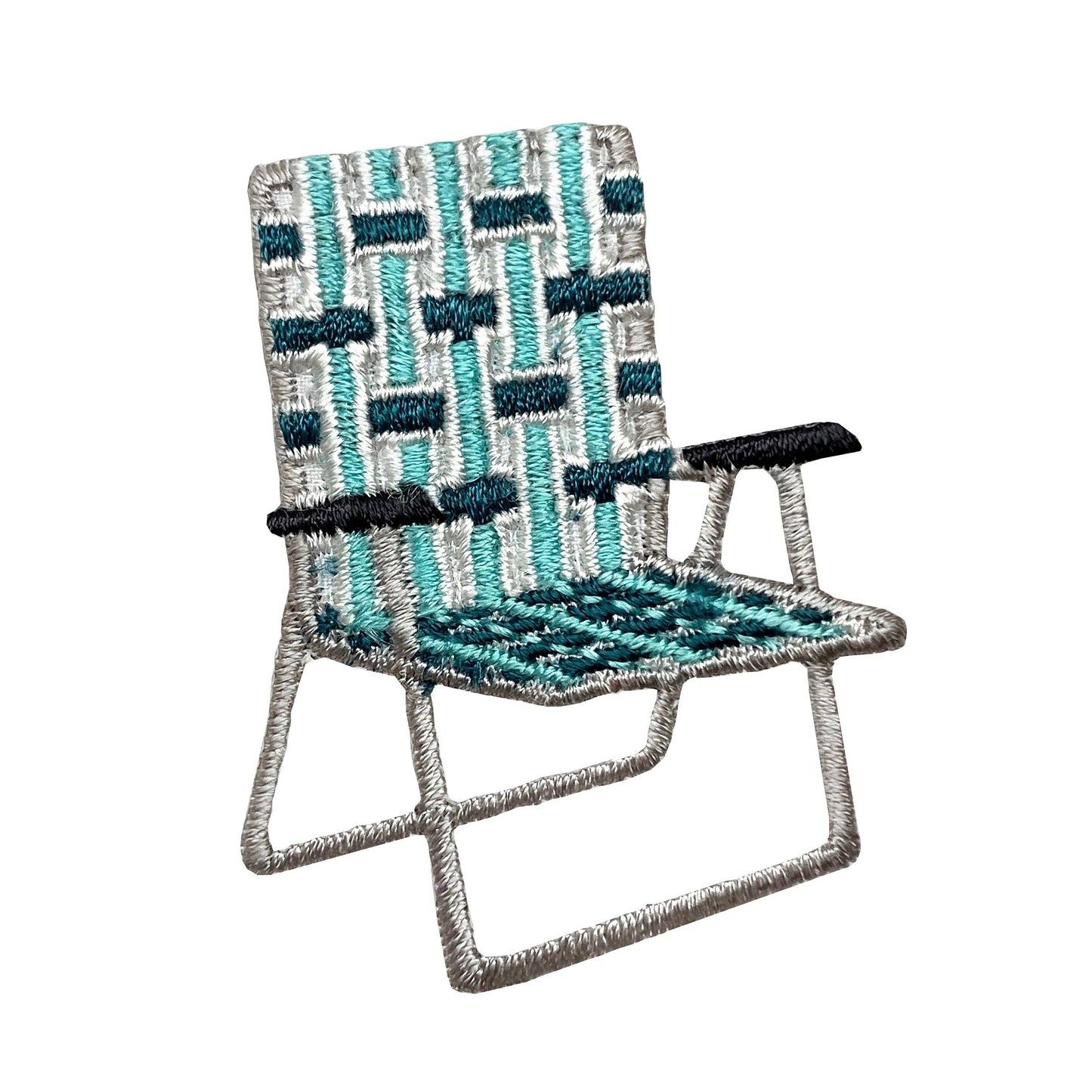 Vintage Lawn Chair, Teal Green Webbed Straps, Iron on Patch