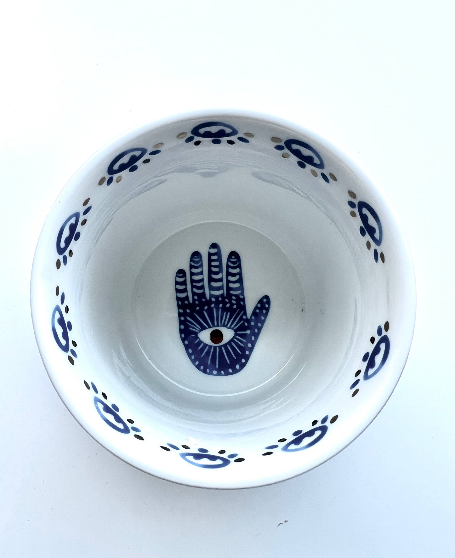 Gold & Blue White Ceramic Hamsa Scented Candle