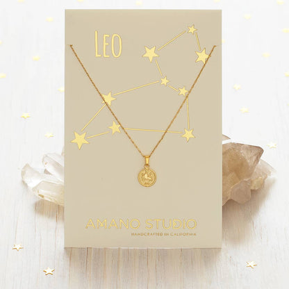 Tiny Zodiac Medallion Necklace — 14k Gold Over Brass (Singles)