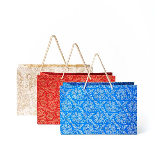 Recycled Paper Wide Holiday Gift Bag 15x6x9.5 - Assorted