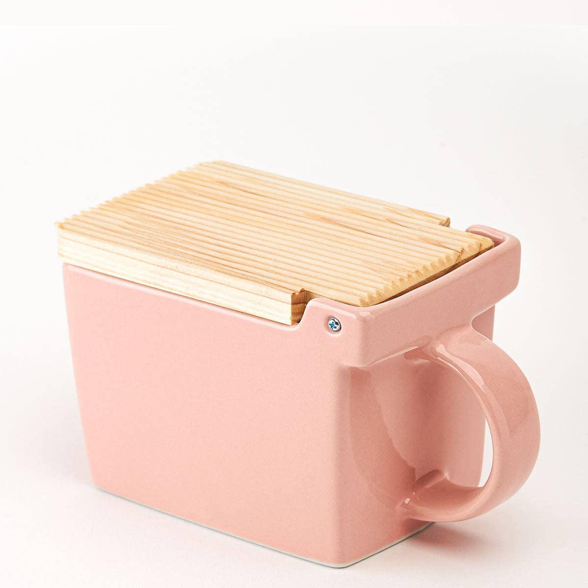 Bee House Ceramic Salt Box With Wooden Lid - Pink