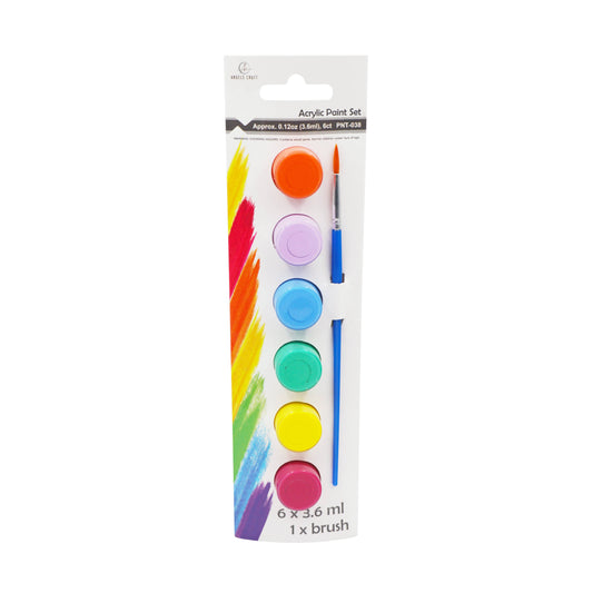 Acrylic Paint set, 6 colors, 1 Brush, 0.12oz