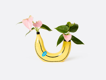 Banana-Shaped Vase — Double Opening, Vibrant Yellow