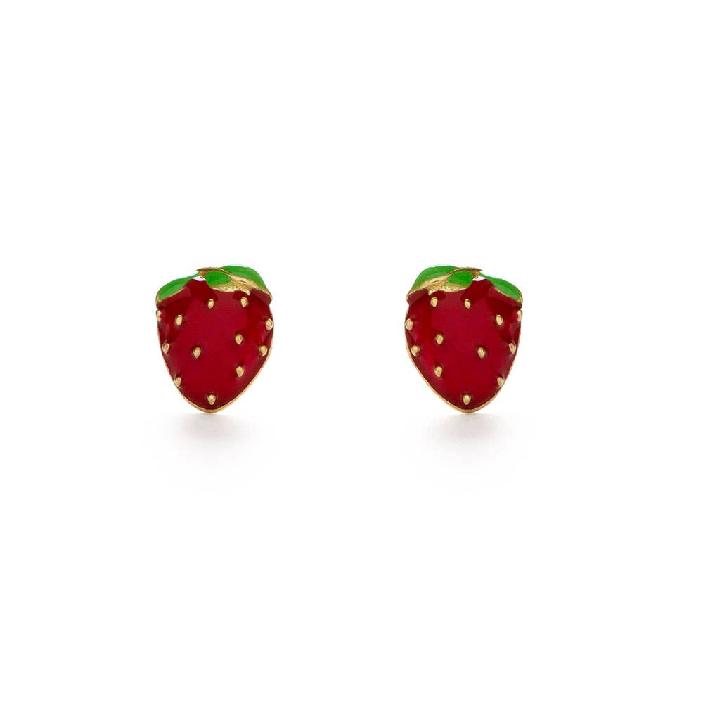 Strawberry Stud Earrings — 14k Gold-Plated Brass (Lead & Nickel Free)