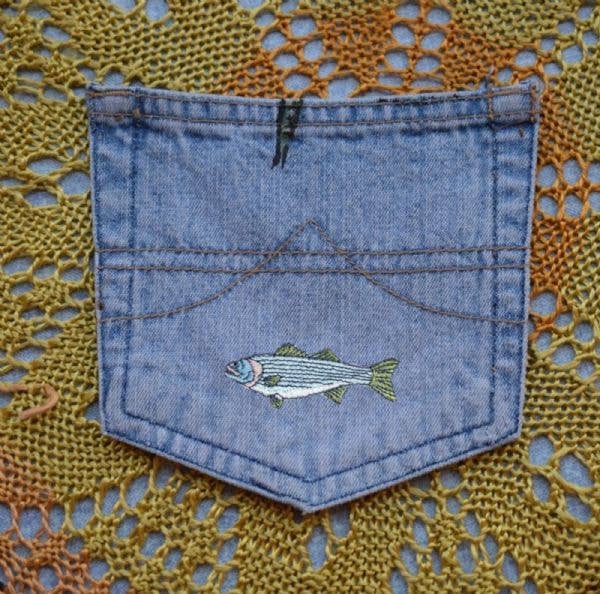 Striped Bass Fish, embroidered, Iron on Patch