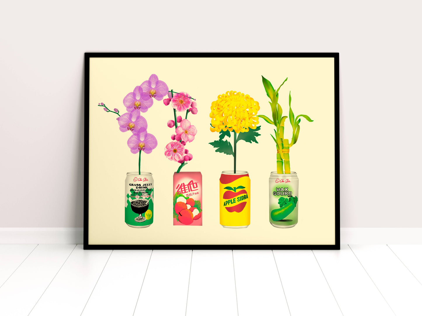 Mahjong Flowers in Asian Drink Cans — Art Print by Felicia Liang (Archival Matte, 230 gsm)
