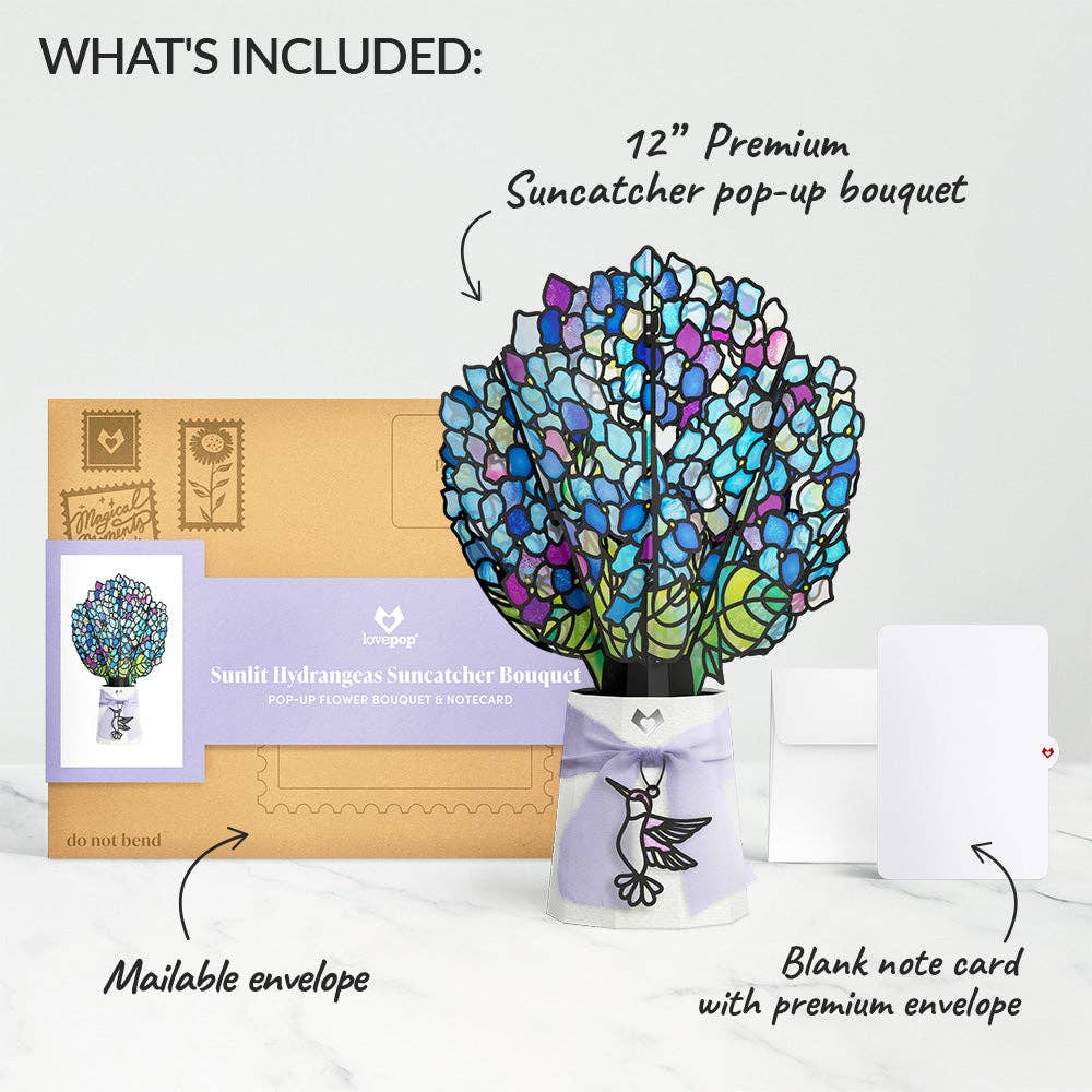 Lovepop Cards - Sunlit Hydrangeas Suncatcher Bouquet 12 x 8.5"