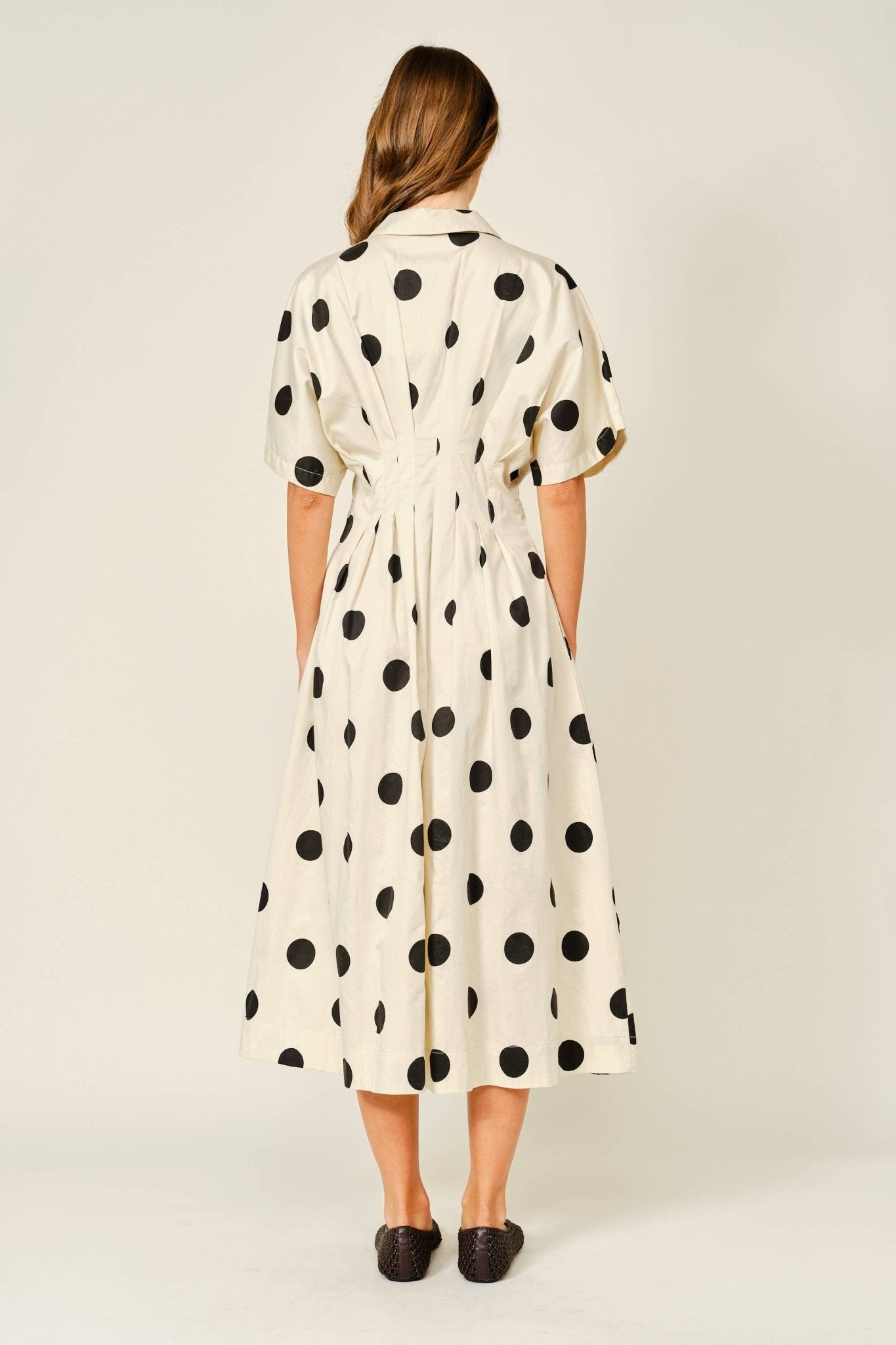 Aaron & Amber - AJD6132 STRETCH POLKA DOT PINTUCK MIDI SHIRTS DRESS - Dear John