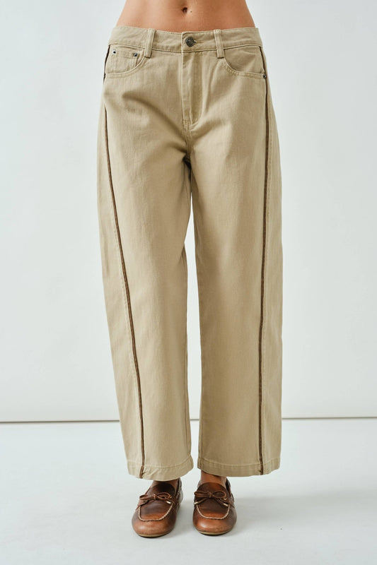 Aaron & Amber - LINE DETAIL COMFY COLOR DENIM BARREL PANTS - Dear John