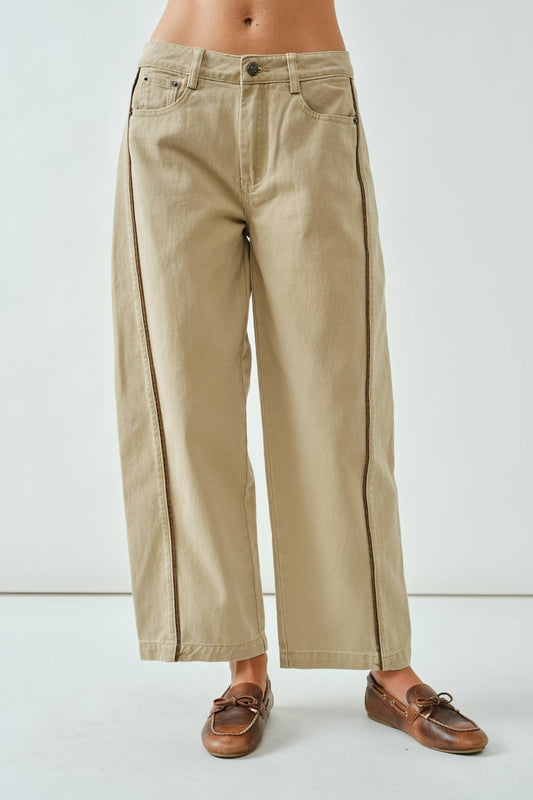 Aaron & Amber - LINE DETAIL COMFY COLOR DENIM BARREL PANTS - Dear John