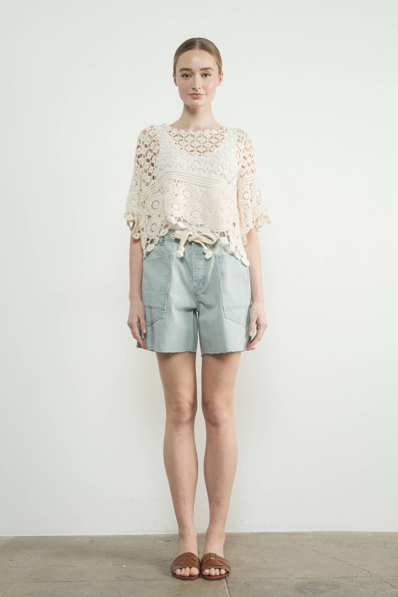 Aaron & Amber - MAP3104 VINTAGE WASHED BARREL DENIM SHORTS W/GROMMET WAIST - Dear John