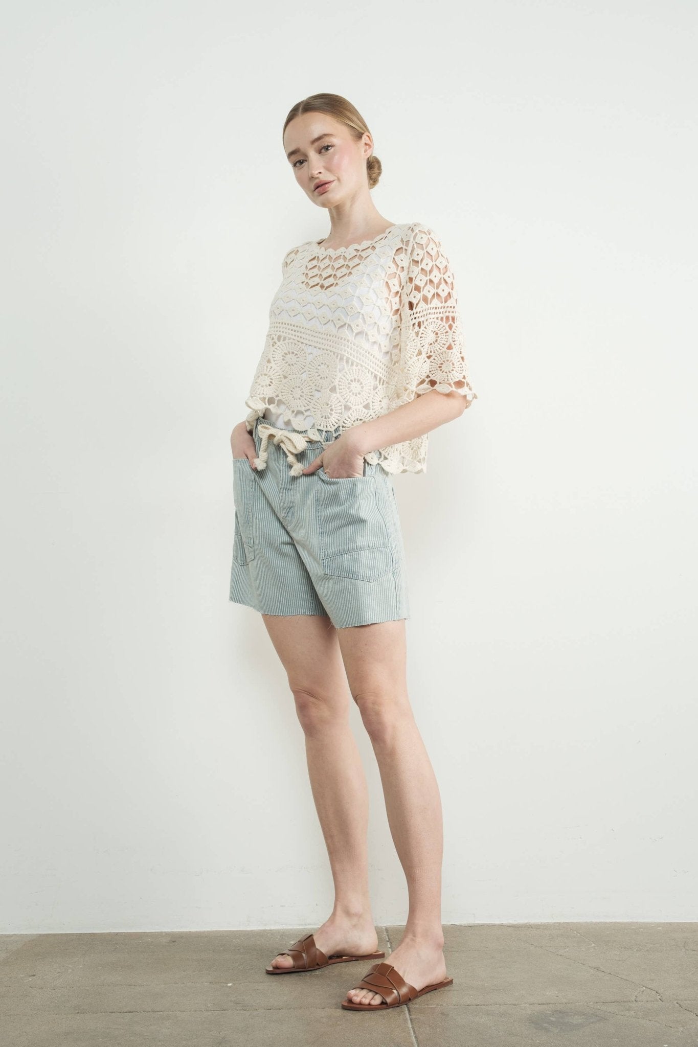 Aaron & Amber - MAP3104 VINTAGE WASHED BARREL DENIM SHORTS W/GROMMET WAIST - Dear John