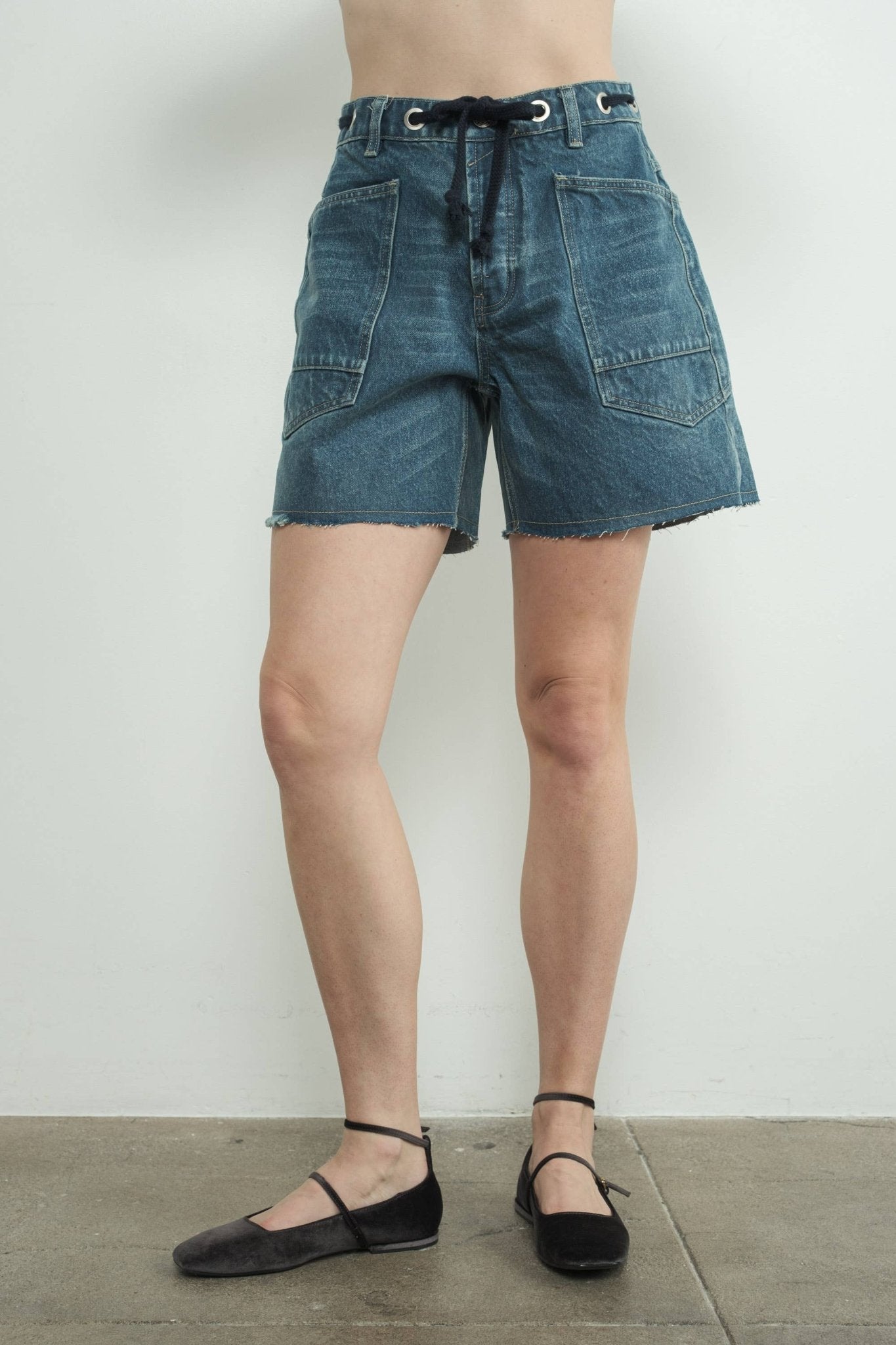 Aaron & Amber - MAP3104 VINTAGE WASHED BARREL DENIM SHORTS W/GROMMET WAIST - Dear John
