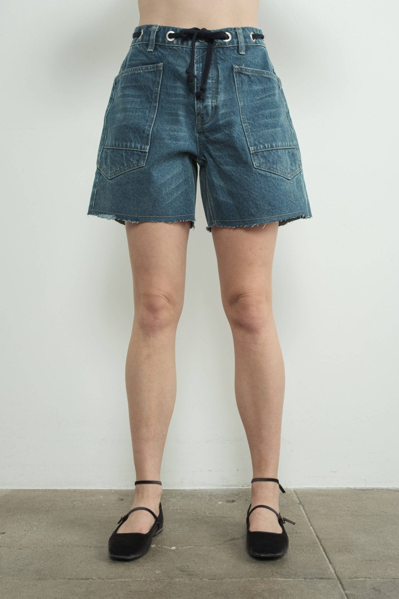 Aaron & Amber - MAP3104 VINTAGE WASHED BARREL DENIM SHORTS W/GROMMET WAIST - Dear John