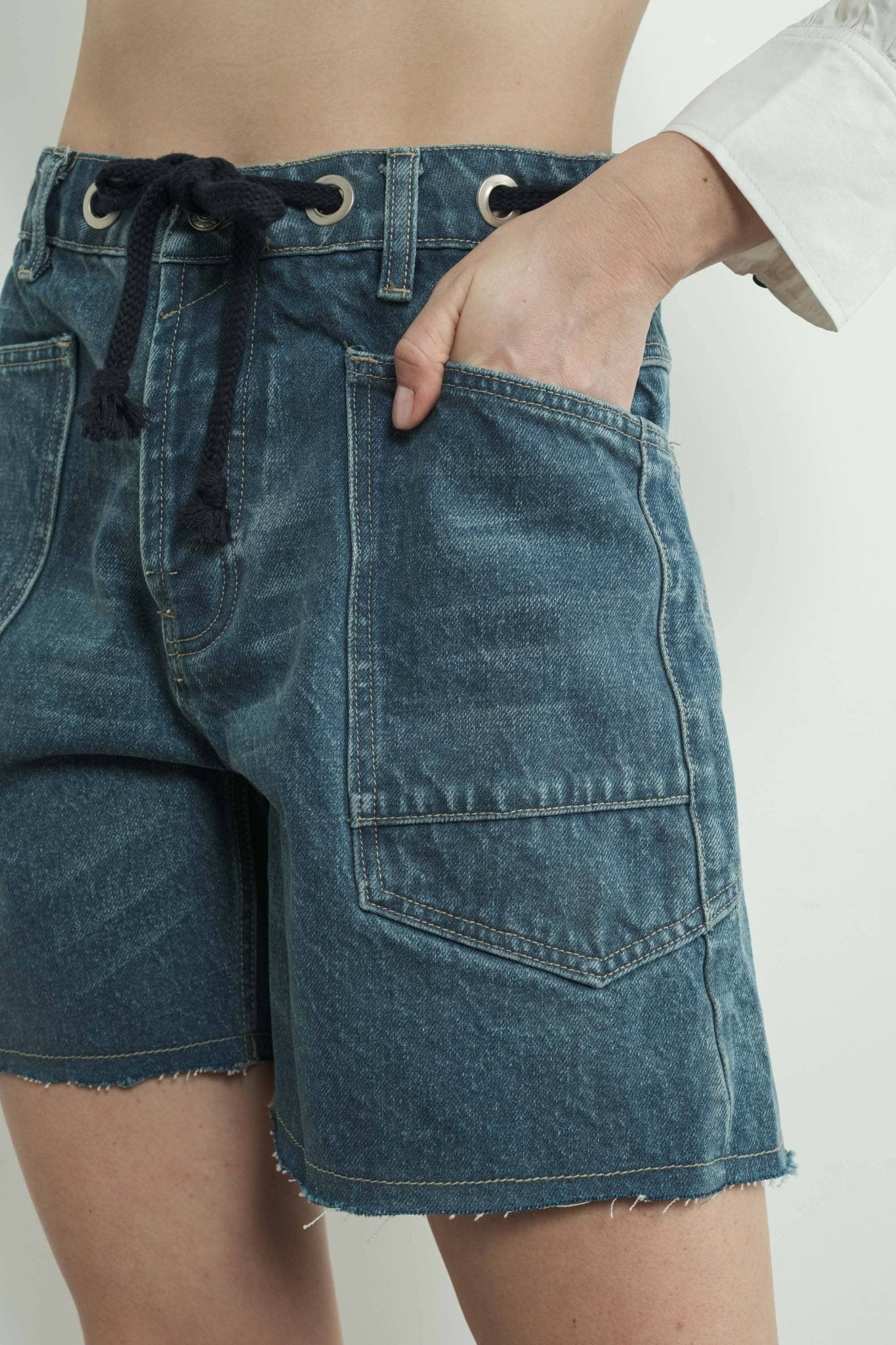 Aaron & Amber - MAP3104 VINTAGE WASHED BARREL DENIM SHORTS W/GROMMET WAIST - Dear John