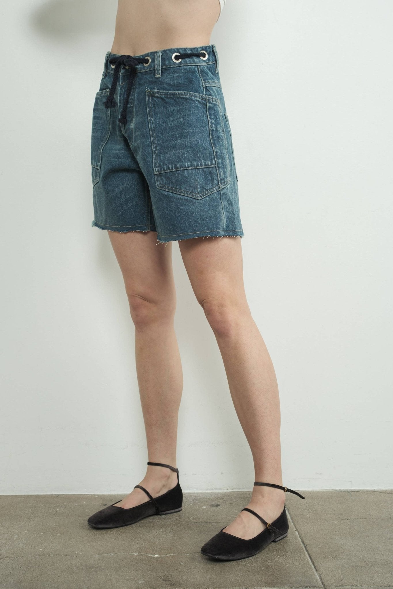 Aaron & Amber - MAP3104 VINTAGE WASHED BARREL DENIM SHORTS W/GROMMET WAIST - Dear John