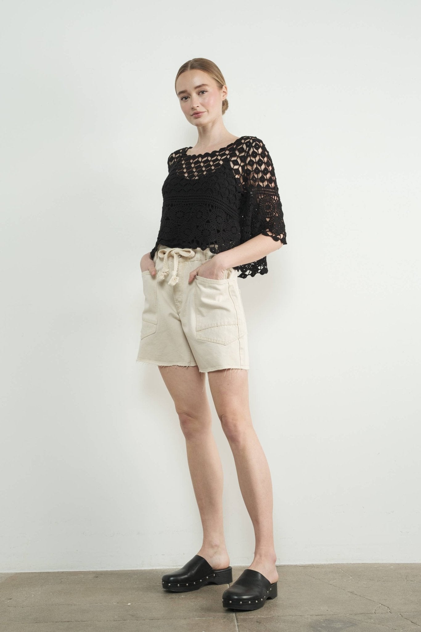 Aaron & Amber - MAP3104 VINTAGE WASHED BARREL DENIM SHORTS W/GROMMET WAIST - Dear John