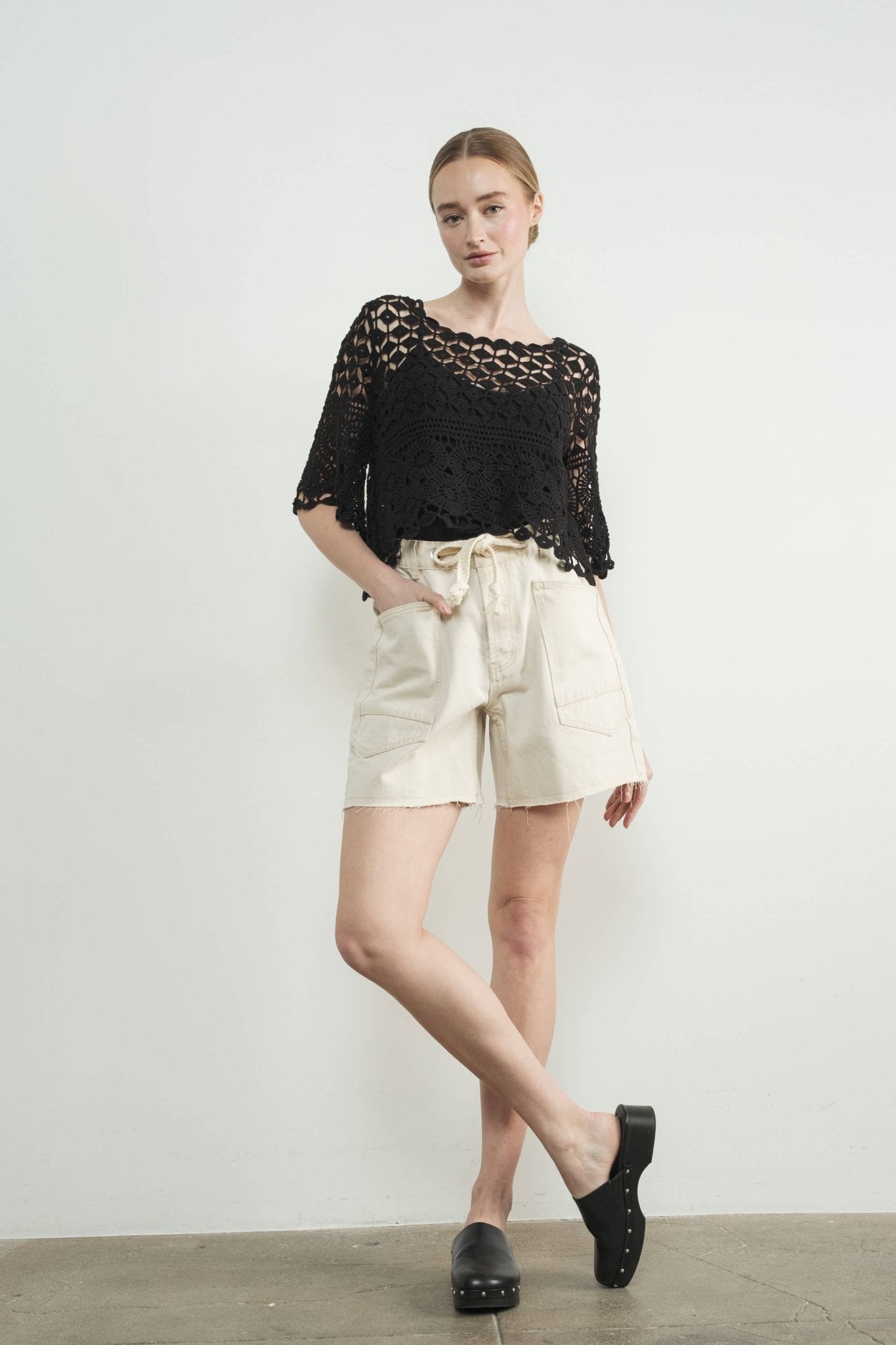 Aaron & Amber - MAP3104 VINTAGE WASHED BARREL DENIM SHORTS W/GROMMET WAIST - Dear John