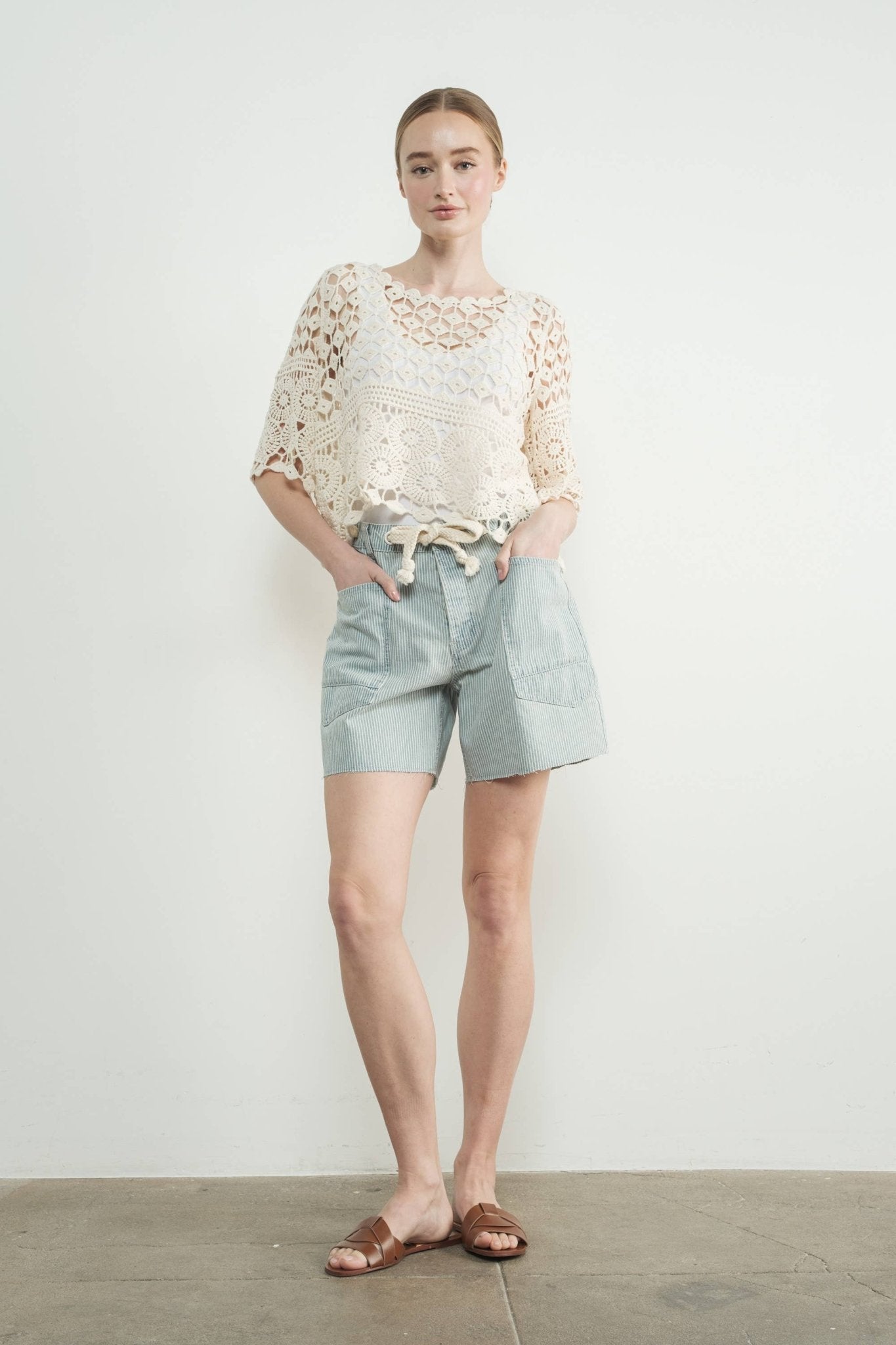 Aaron & Amber - MAP3104 VINTAGE WASHED BARREL DENIM SHORTS W/GROMMET WAIST - Dear John