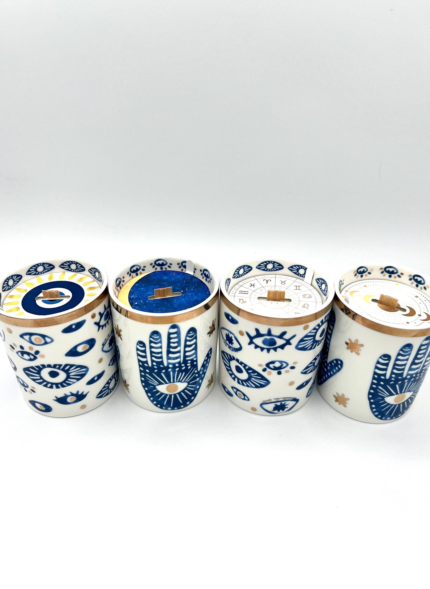 Gold & Blue White Ceramic Hamsa Scented Candle