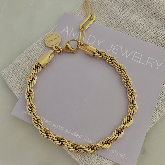 Amady Jewelry - 18k Gold Plated Stainless Steel Rope Chain Bracelet - Dear John