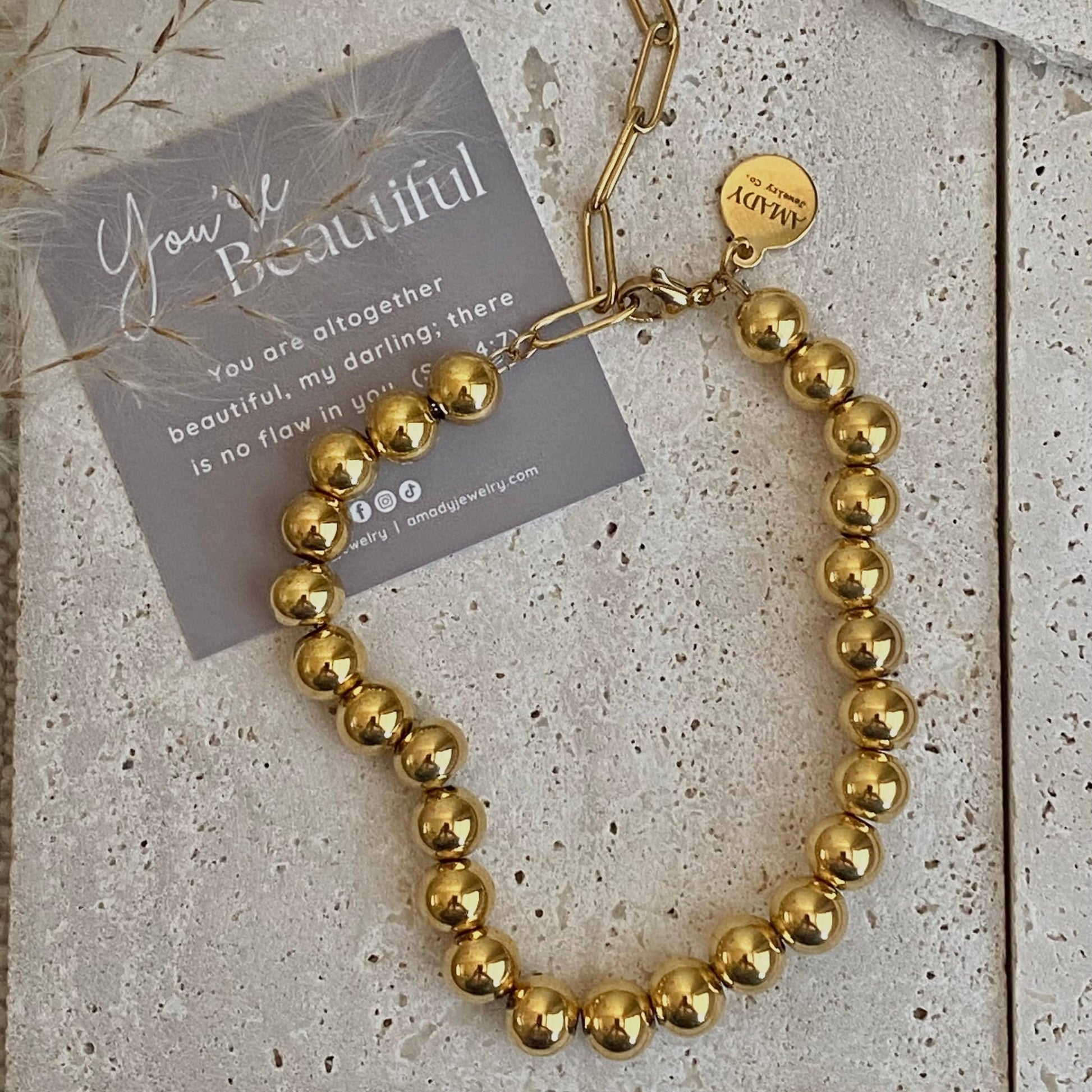 Amady Jewelry - Bold Beaded Bracelet 18k Gold Plated 8mm stainless steel - Dear John