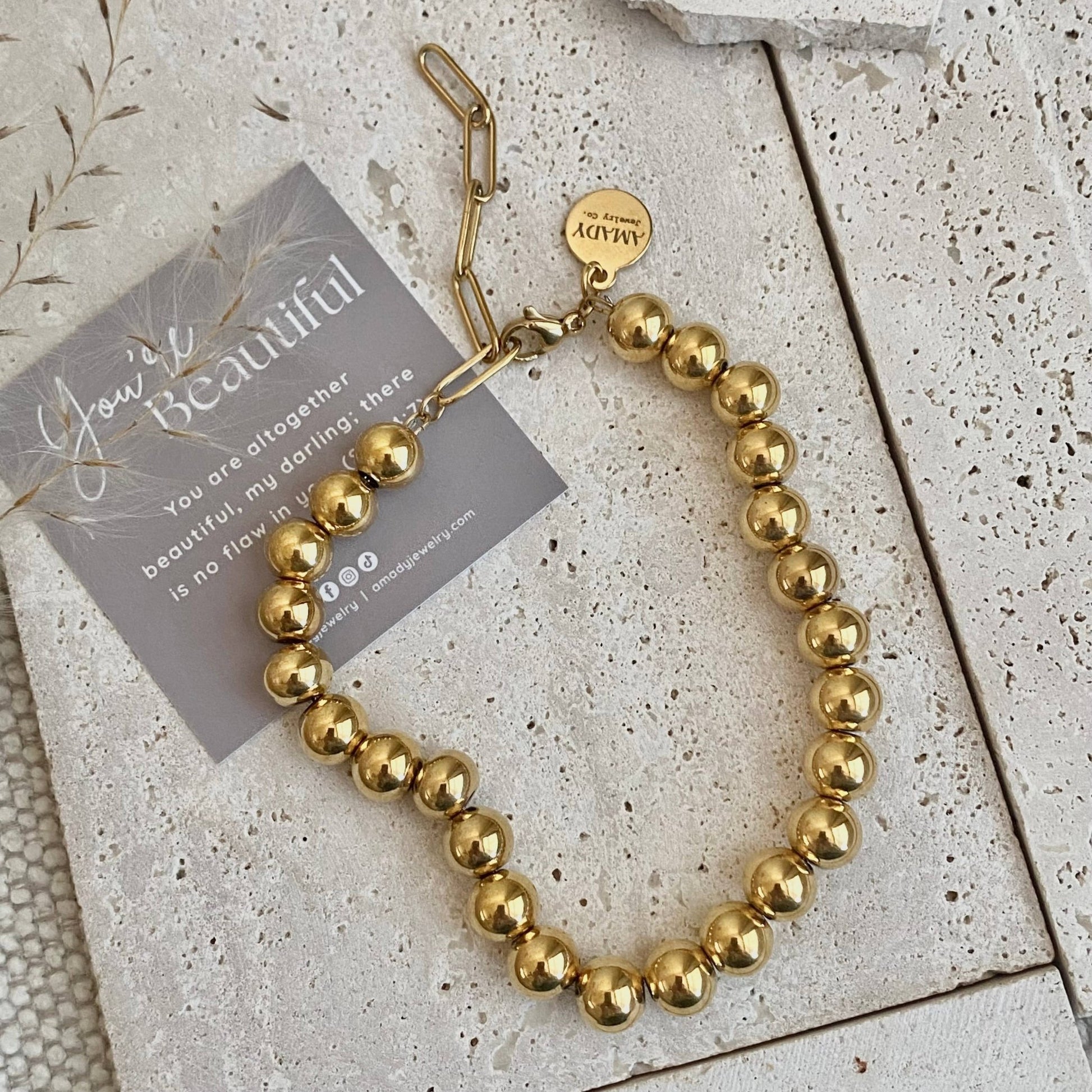Amady Jewelry - Bold Beaded Bracelet 18k Gold Plated 8mm stainless steel - Dear John