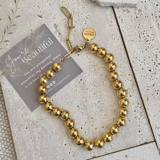 Amady Jewelry - Bold Beaded Bracelet 18k Gold Plated 8mm stainless steel - Dear John