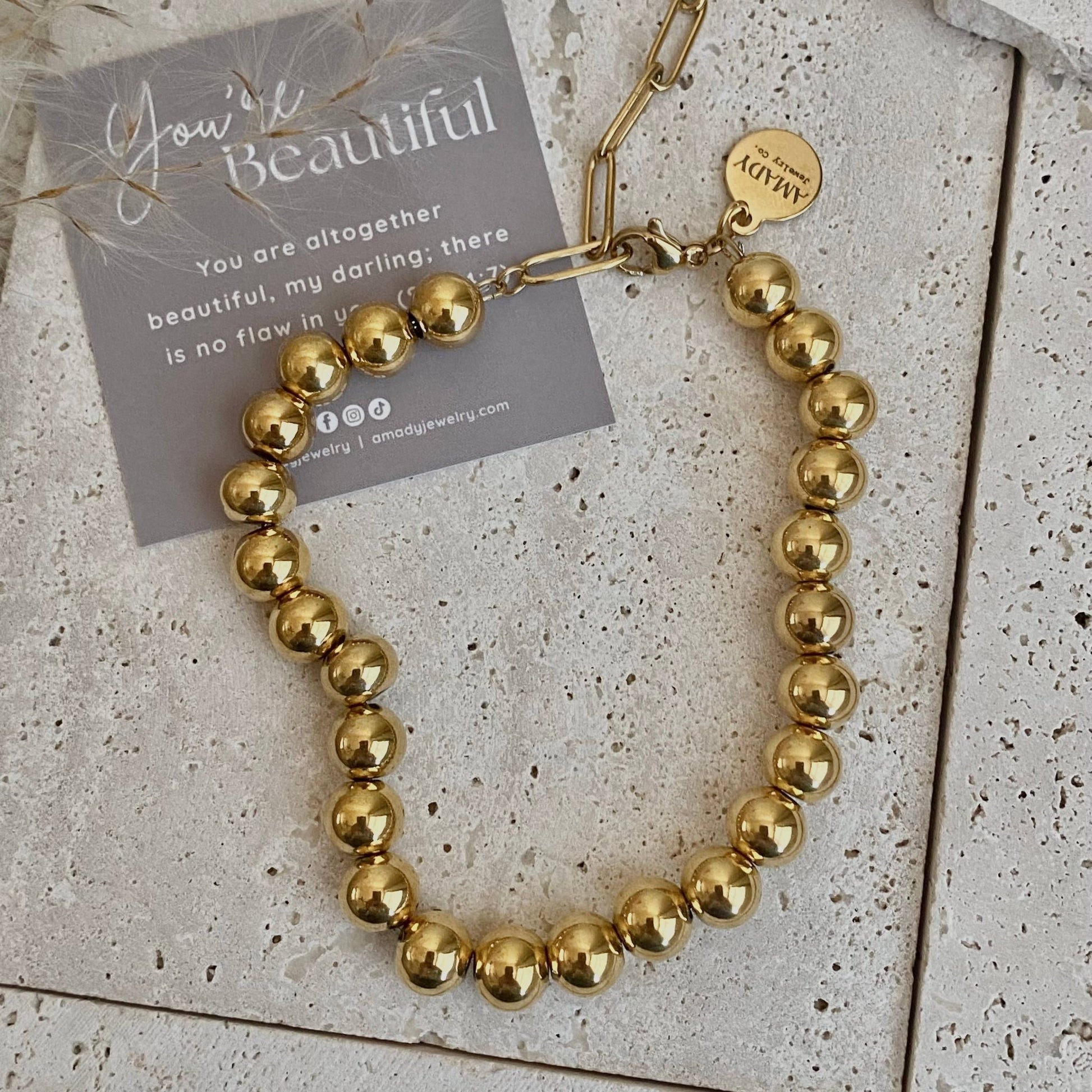 Amady Jewelry - Bold Beaded Bracelet 18k Gold Plated 8mm stainless steel - Dear John