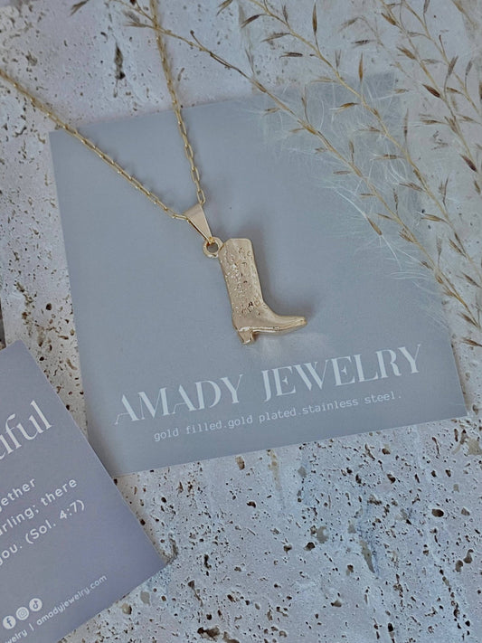 Amady Jewelry - Cowboy Boot Cowgirl  charm pendant necklace 18k gold filled  - Dear John