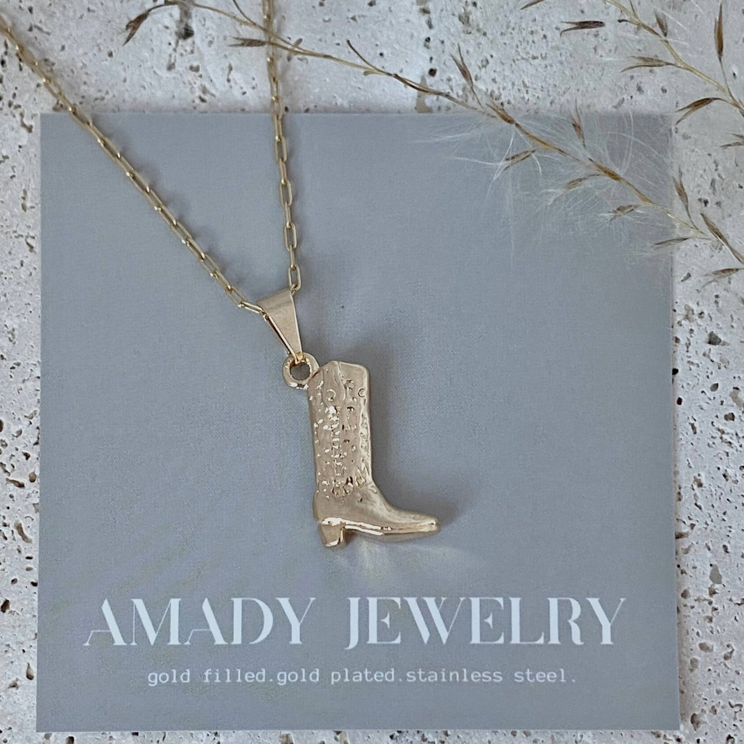 Amady Jewelry - Cowboy Boot Cowgirl  charm pendant necklace 18k gold filled  - Dear John