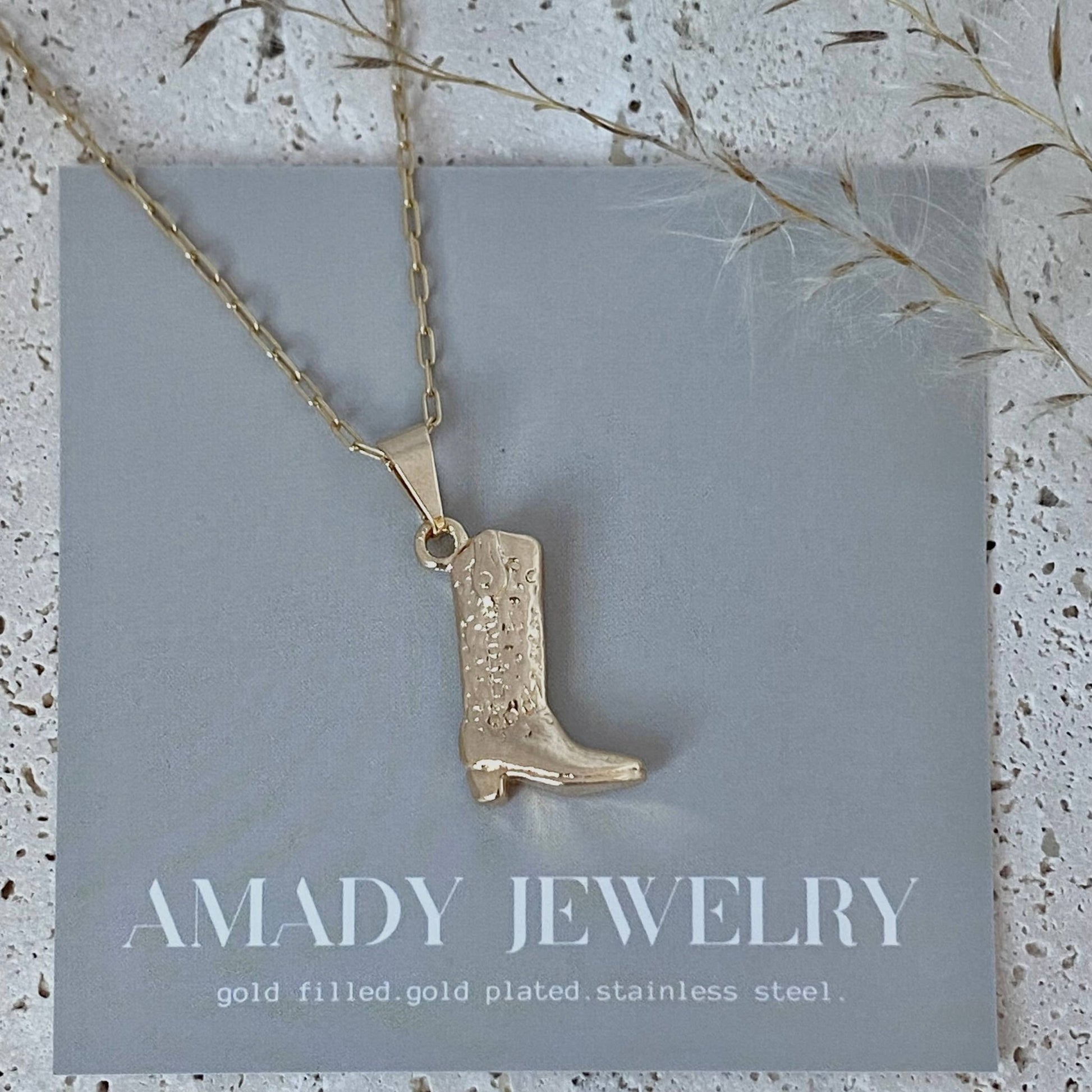 Amady Jewelry - Cowboy Boot Cowgirl  charm pendant necklace 18k gold filled  - Dear John
