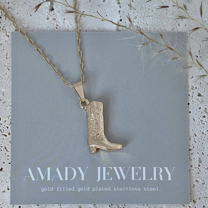 Amady Jewelry - Cowboy Boot Cowgirl  charm pendant necklace 18k gold filled  - Dear John