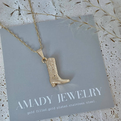 Amady Jewelry - Cowboy Boot Cowgirl  charm pendant necklace 18k gold filled  - Dear John