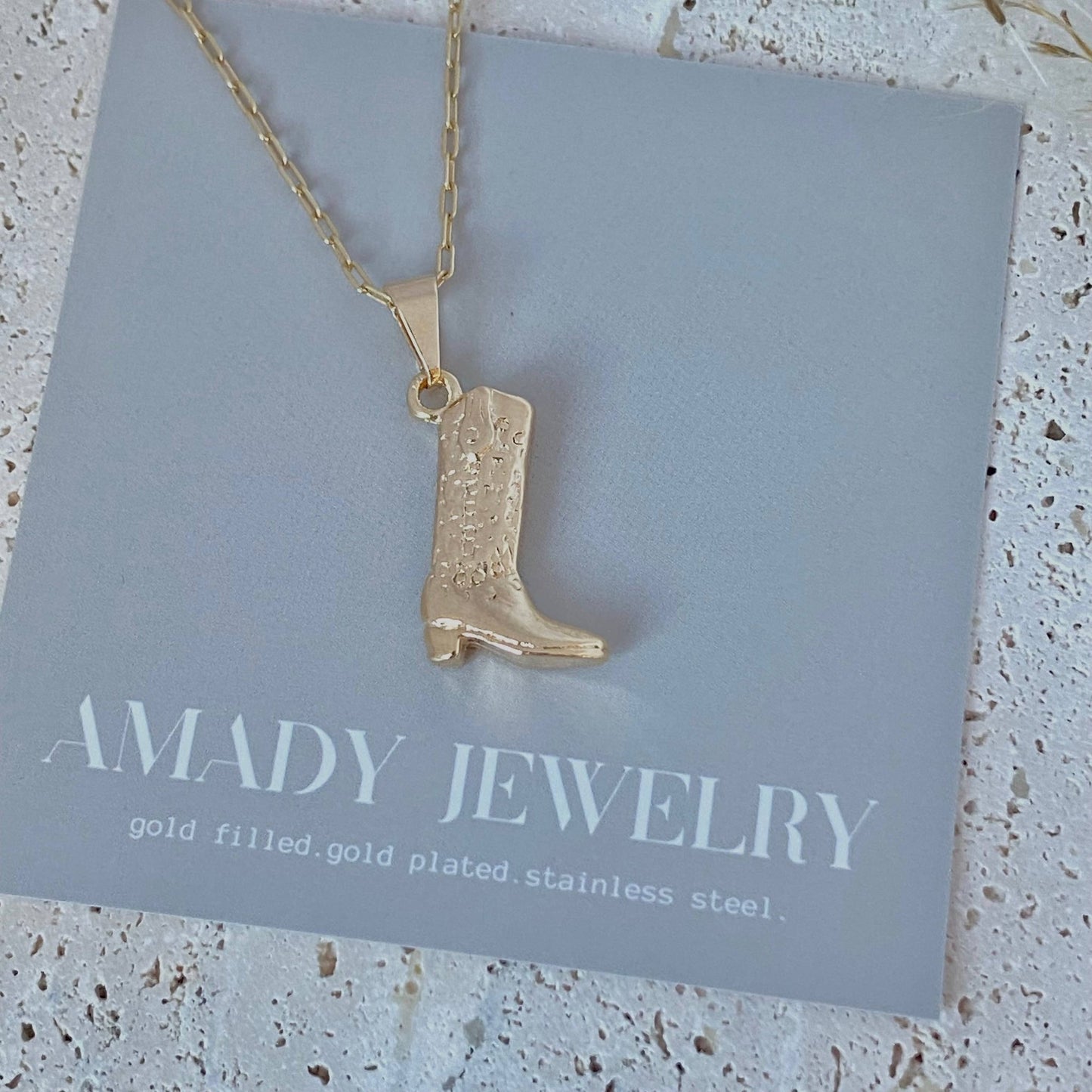 Amady Jewelry - Cowboy Boot Cowgirl  charm pendant necklace 18k gold filled  - Dear John
