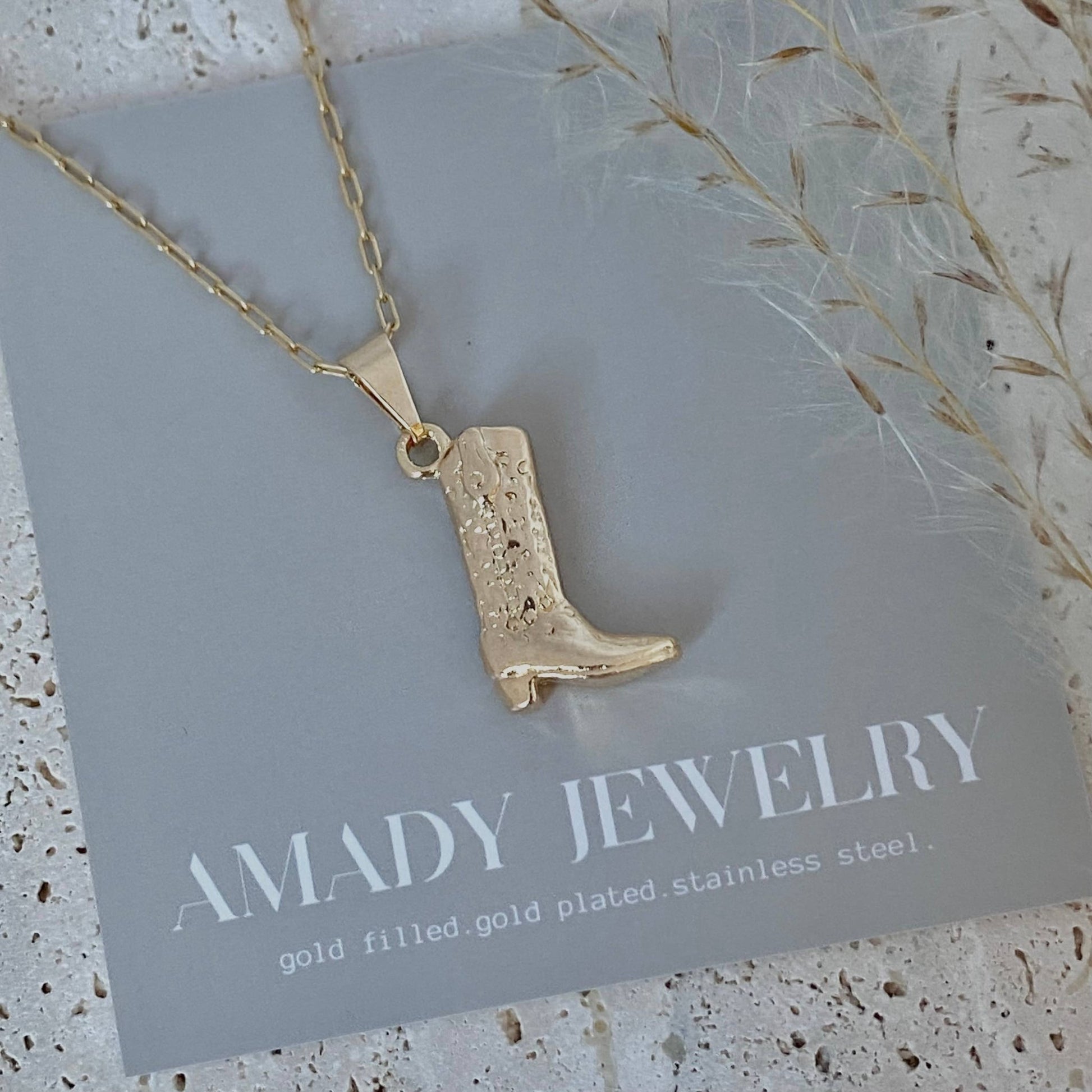 Amady Jewelry - Cowboy Boot Cowgirl  charm pendant necklace 18k gold filled  - Dear John