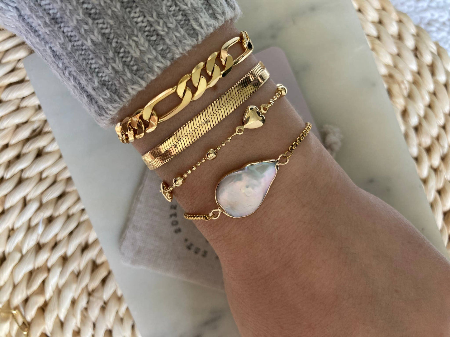 Amady Jewelry - Flat Snake Chain Herringbone Bracelet 14K gold filled - Dear John