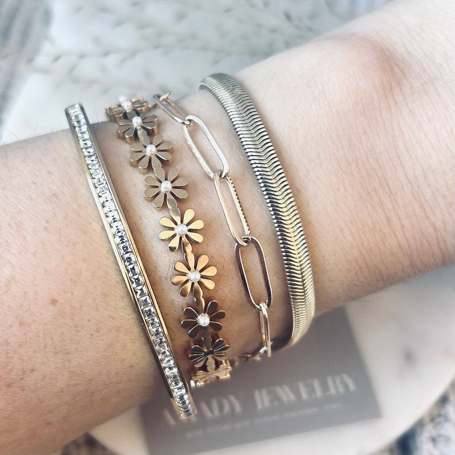 Amady Jewelry - Flat Snake Chain Herringbone Bracelet 14K gold filled - Dear John