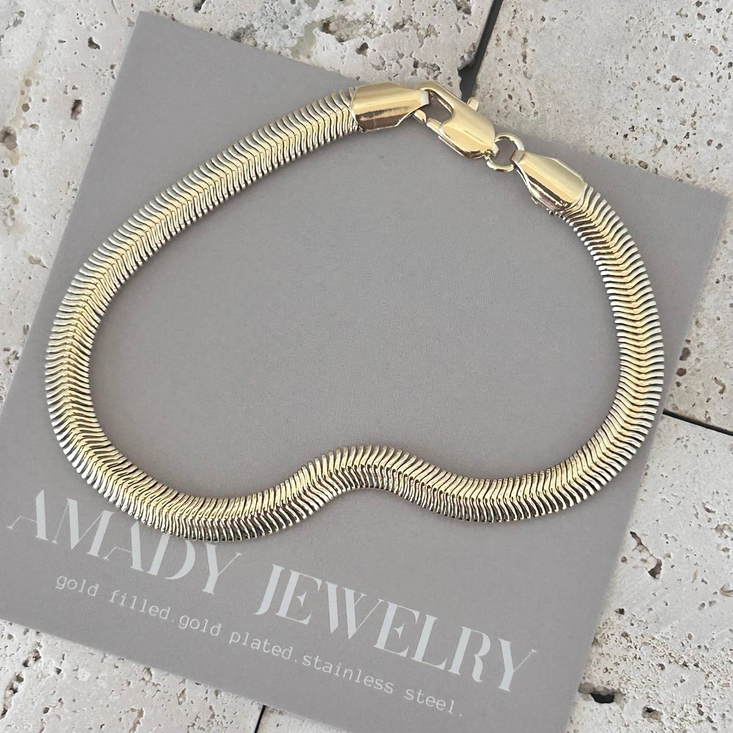 Amady Jewelry - Flat Snake Chain Herringbone Bracelet 14K gold filled - Dear John