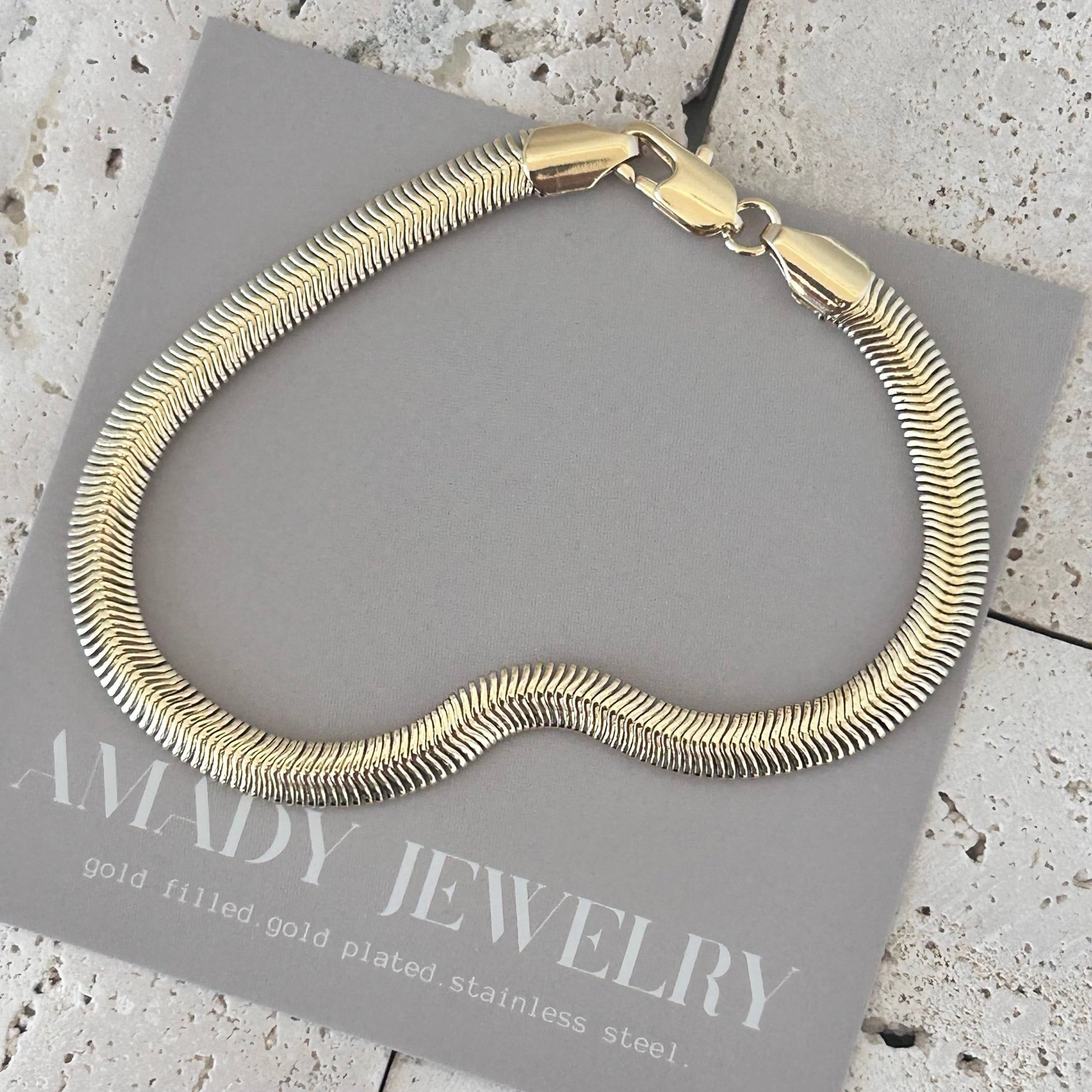 Amady Jewelry - Flat Snake Chain Herringbone Bracelet 14K gold filled - Dear John