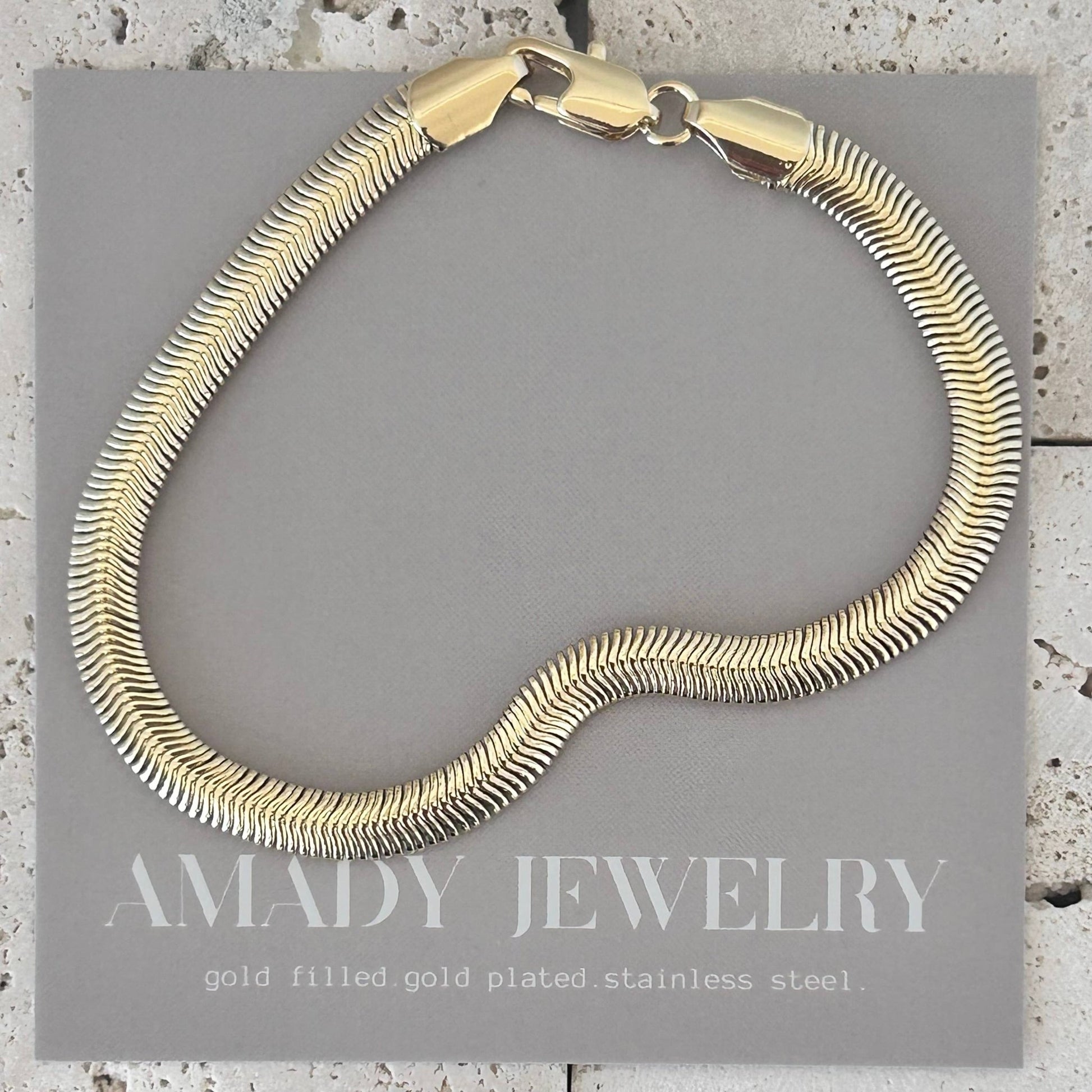 Amady Jewelry - Flat Snake Chain Herringbone Bracelet 14K gold filled - Dear John