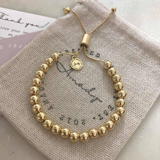 Amady Jewelry - Gold beaded adjustable bracelet, 24k Gold - plated layering - Dear John