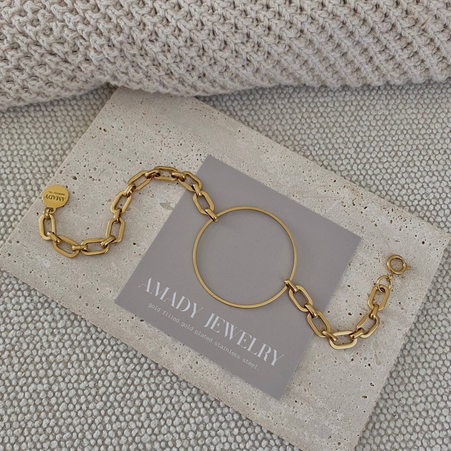 Amady Jewelry - Infinity round charm statement chain bracelet 18k Gold Plate - Dear John