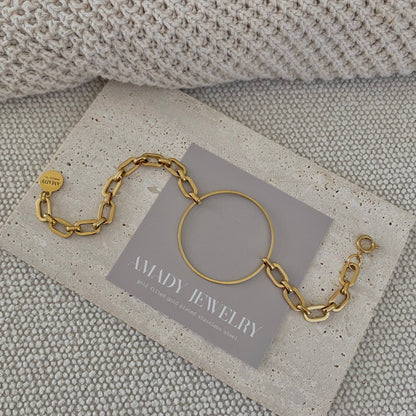 Amady Jewelry - Infinity round charm statement chain bracelet 18k Gold Plate - Dear John