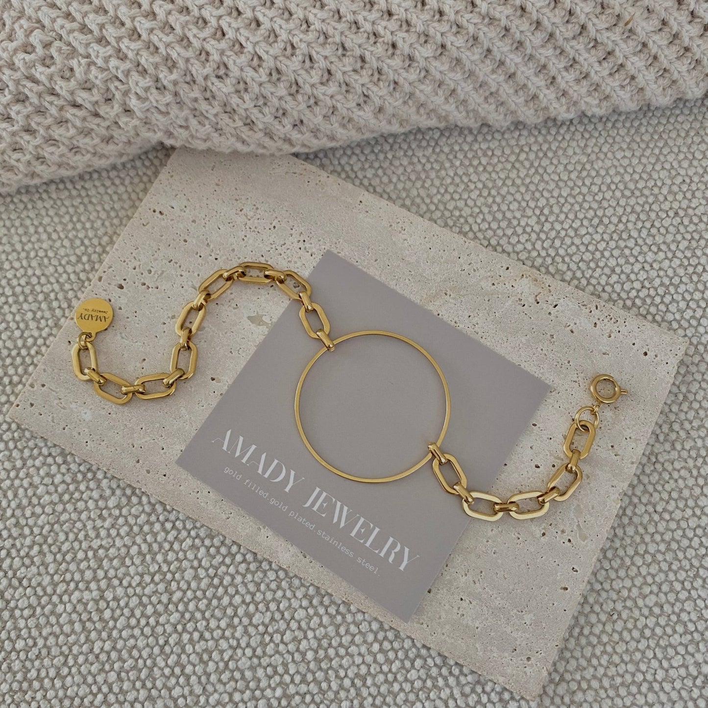 Amady Jewelry - Infinity round charm statement chain bracelet 18k Gold Plate - Dear John