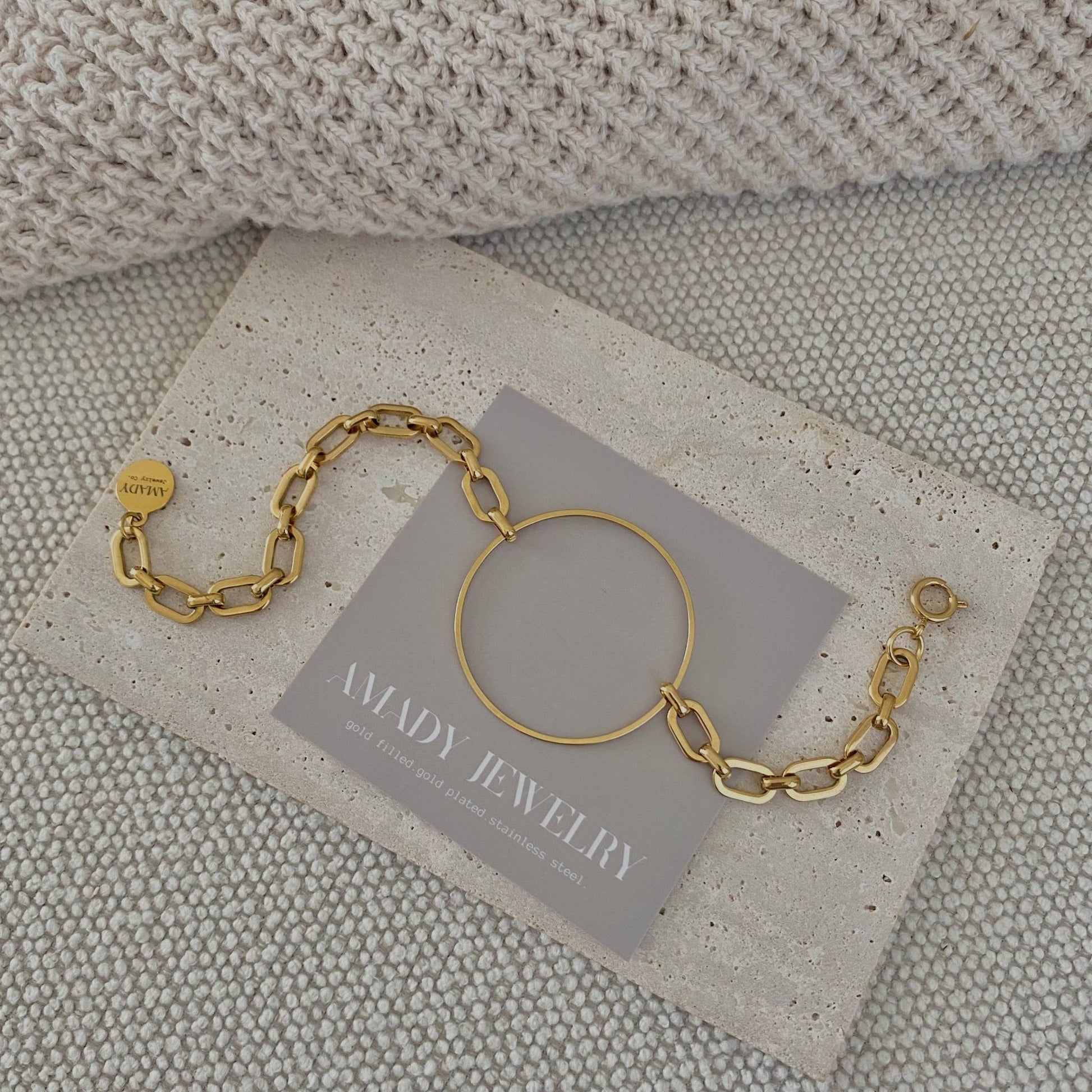 Amady Jewelry - Infinity round charm statement chain bracelet 18k Gold Plate - Dear John