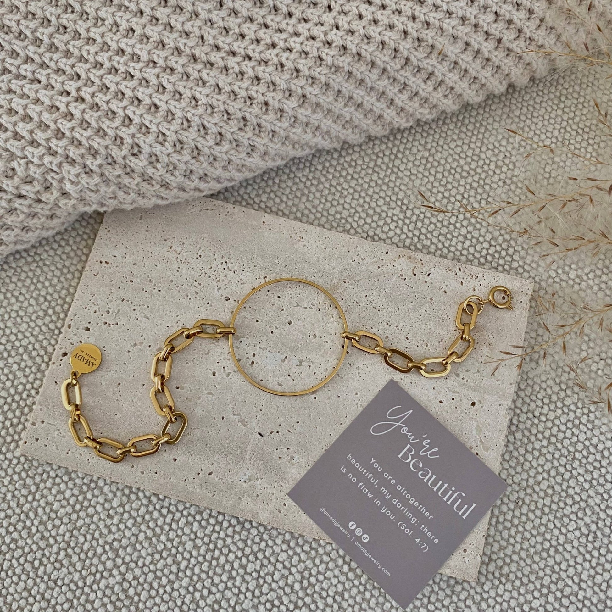 Amady Jewelry - Infinity round charm statement chain bracelet 18k Gold Plate - Dear John