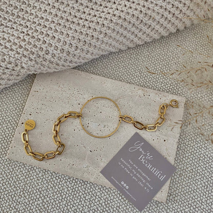 Amady Jewelry - Infinity round charm statement chain bracelet 18k Gold Plate - Dear John