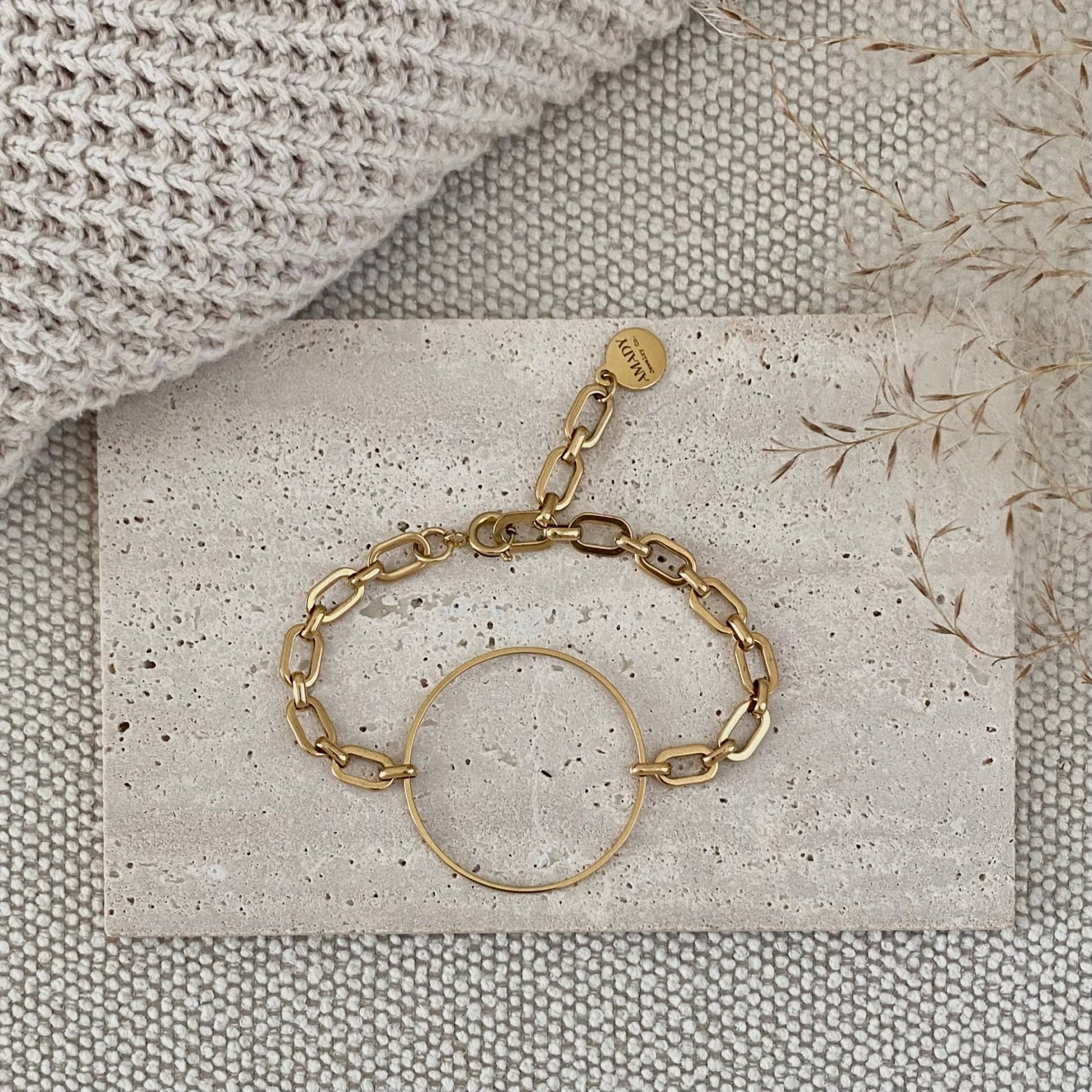 Amady Jewelry - Infinity round charm statement chain bracelet 18k Gold Plate - Dear John