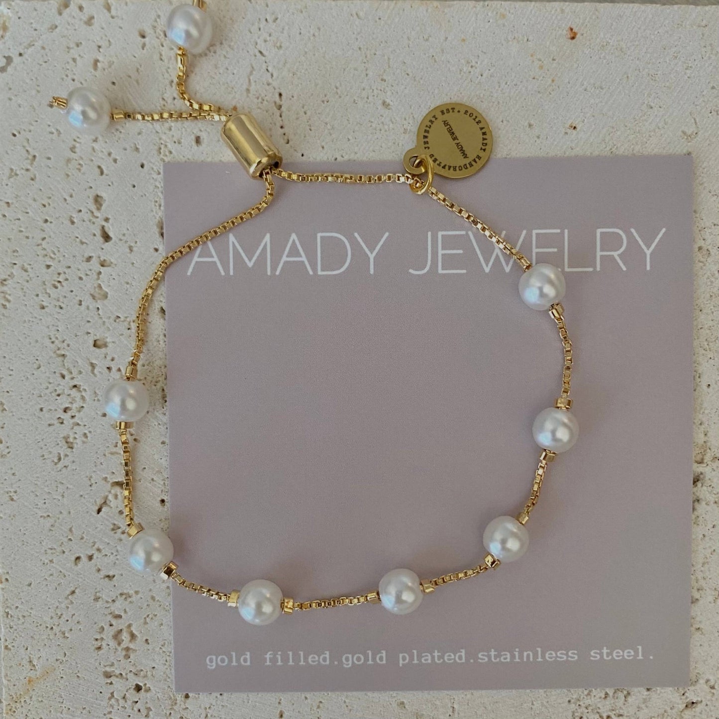 Amady Jewelry - Pearls Adjustable Beaded Bracelet 18k Gold Filled boxy chain - Dear John